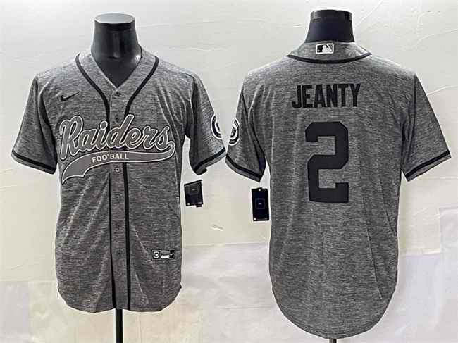 Men's Las Vegas Raiders #2 Ashton Jeanty Grey Cool Base Stitched Baseball Jersey